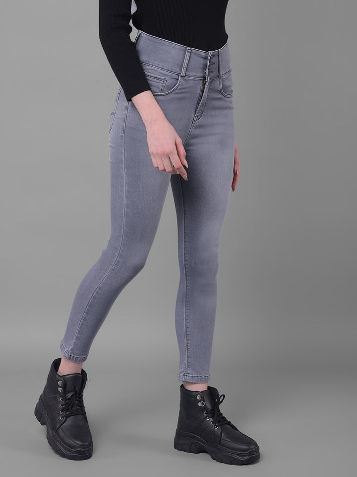 Grey Skinny Fit Jeans-Women Jeans-Crimsoune Club