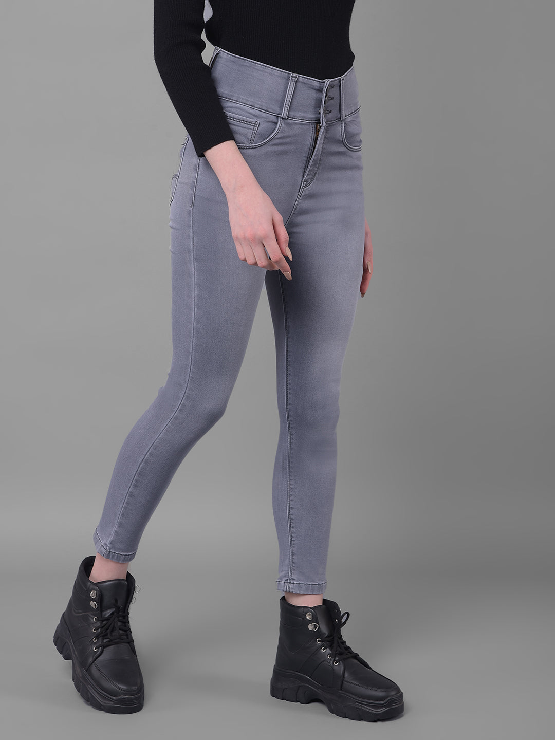 Grey Skinny Fit Jeans-Women Jeans-Crimsoune Club