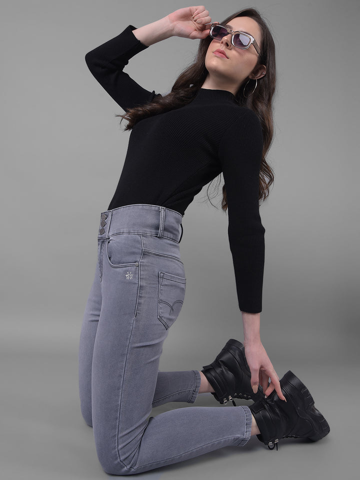 Grey Skinny Fit Jeans-Women Jeans-Crimsoune Club