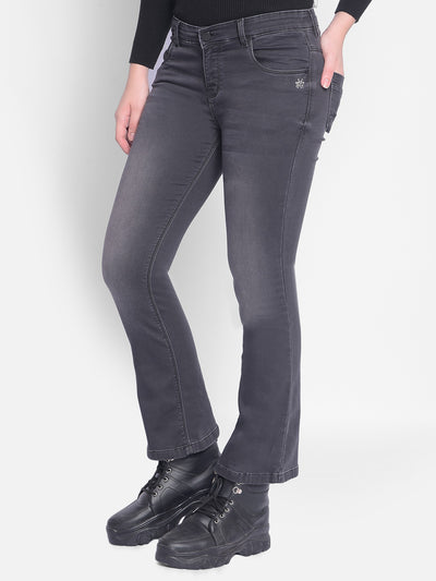 Grey Bootcut Jeans-Women Trousers-Crimsoune Club