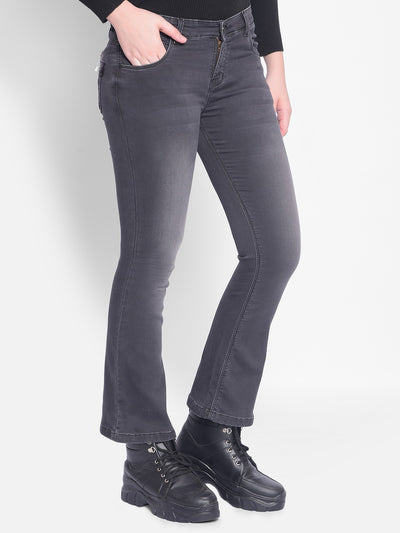 Grey Bootcut Jeans-Women Trousers-Crimsoune Club