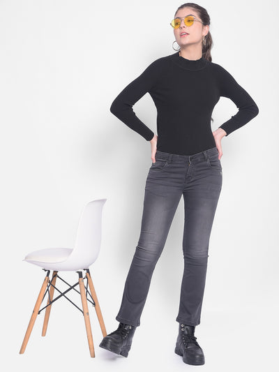 Grey Bootcut Jeans-Women Trousers-Crimsoune Club