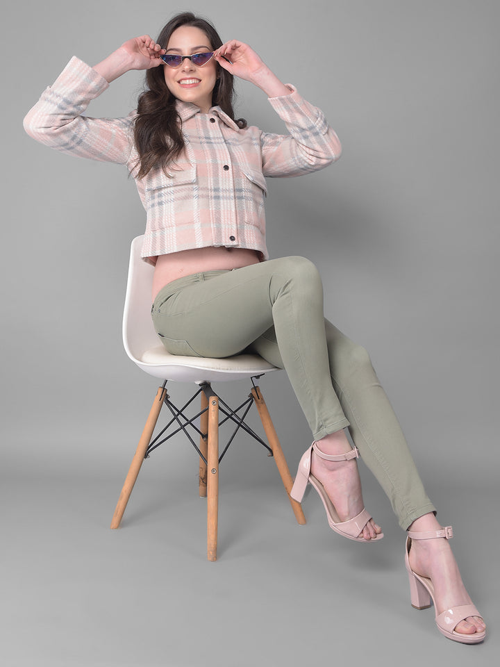 Olive Skinny Fit Jeans-Women Jeans-Crimsoune Club