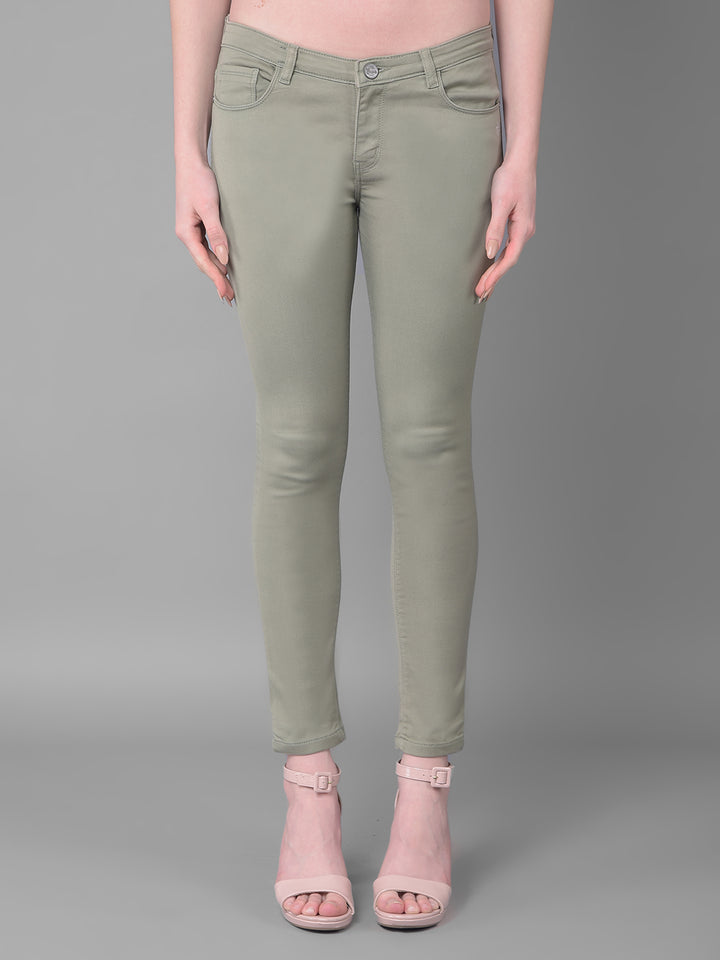 Olive Skinny Fit Jeans-Women Jeans-Crimsoune Club
