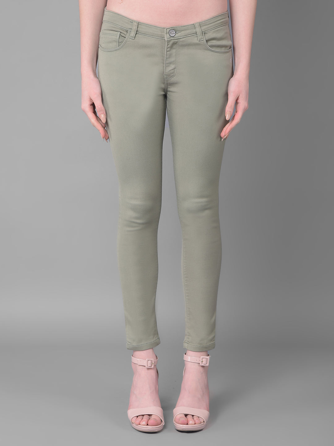 Olive Skinny Fit Jeans-Women Jeans-Crimsoune Club