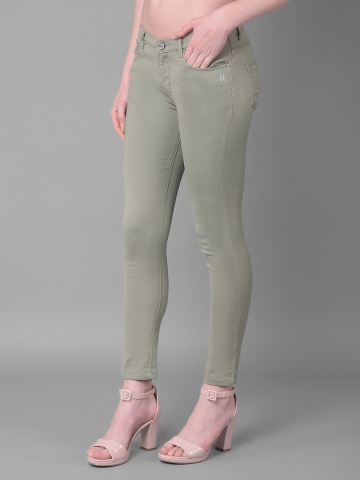 Olive Skinny Fit Jeans-Women Jeans-Crimsoune Club