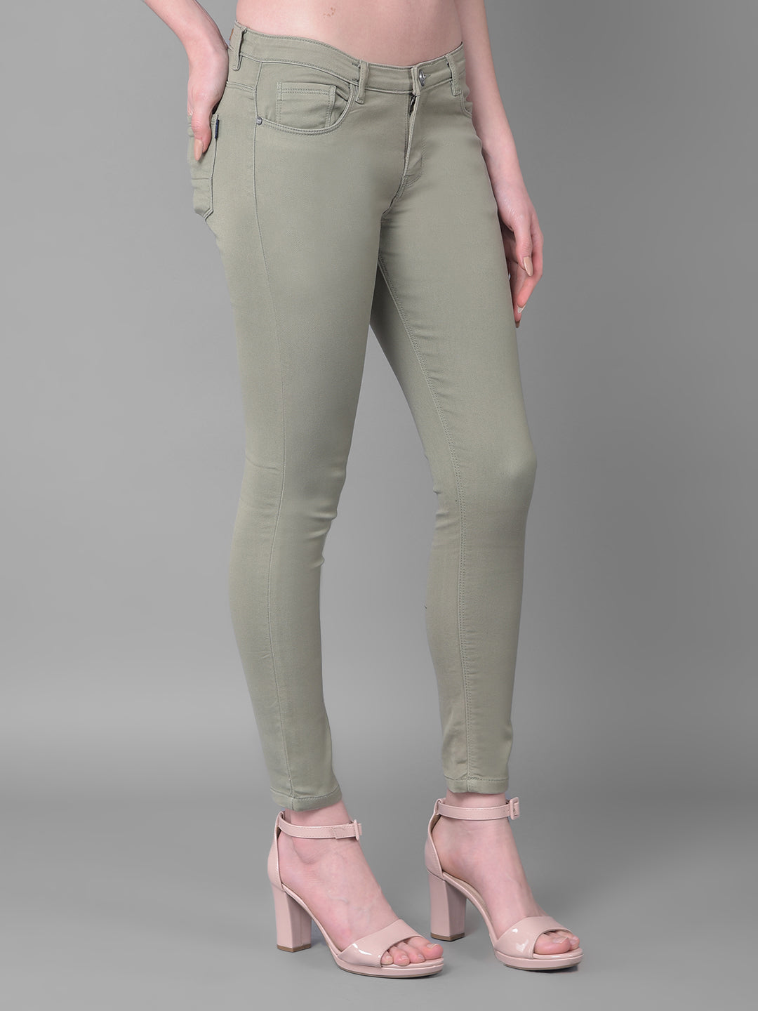 Olive Skinny Fit Jeans-Women Jeans-Crimsoune Club