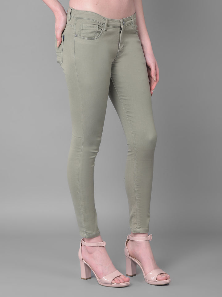 Olive Skinny Fit Jeans-Women Jeans-Crimsoune Club
