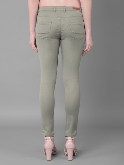 Olive Skinny Fit Jeans-Women Jeans-Crimsoune Club