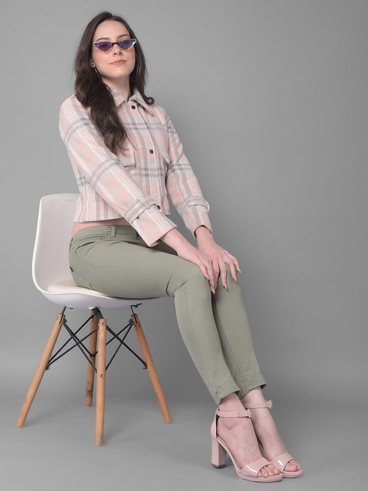 Olive Skinny Fit Jeans-Women Jeans-Crimsoune Club