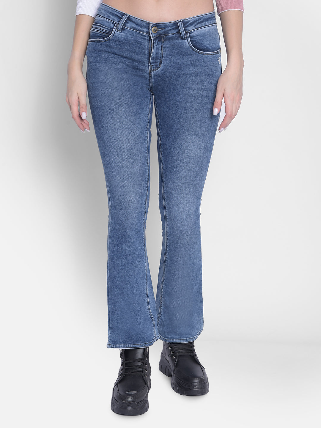 Blue Bootcut Jeans-Women Jeans-Crimsoune Club