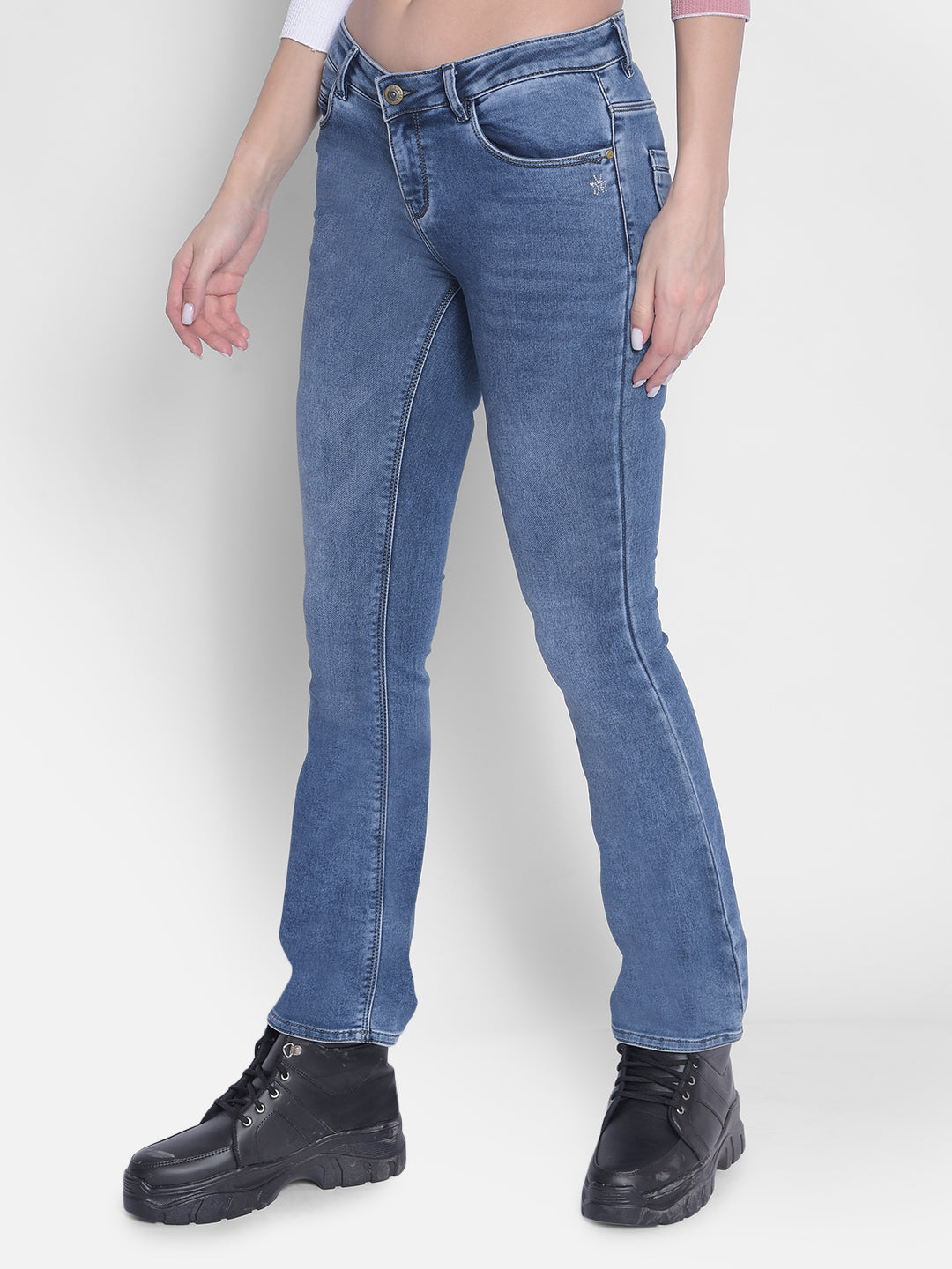 Blue Bootcut Jeans-Women Jeans-Crimsoune Club