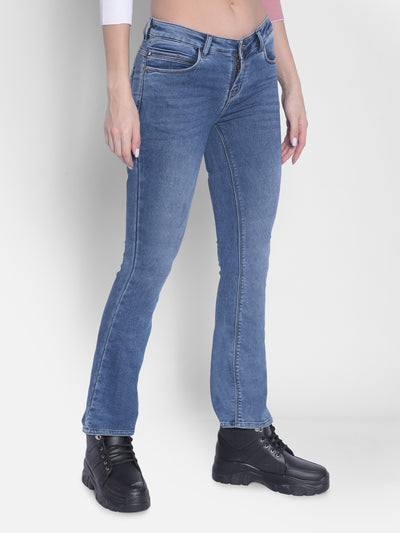 Blue Bootcut Jeans-Women Jeans-Crimsoune Club