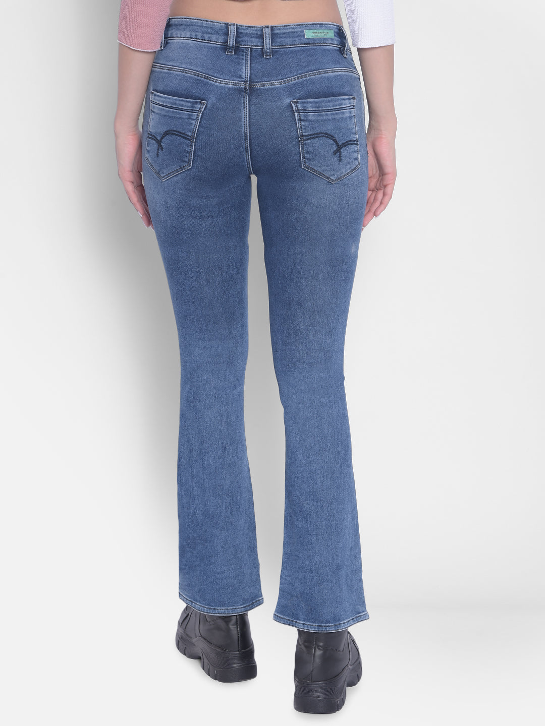 Blue Bootcut Jeans-Women Jeans-Crimsoune Club