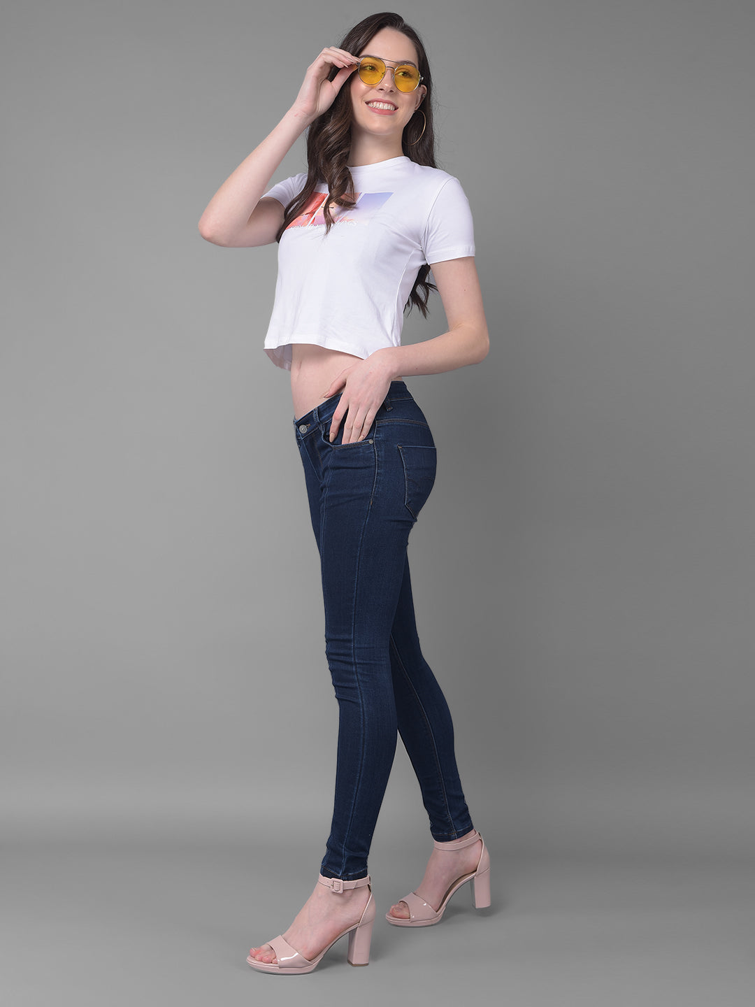 Navy Blue Skinny Fit Jeans-Women Jeans-Crimsoune Club