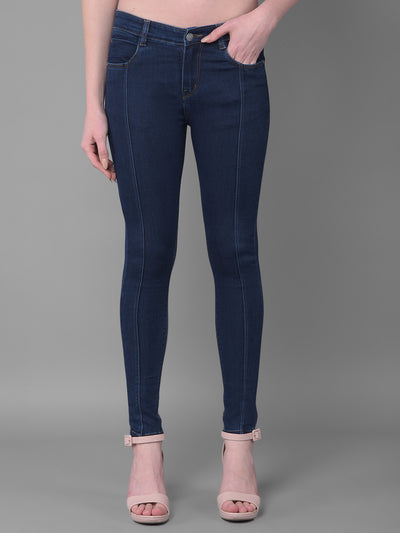Navy Blue Skinny Fit Jeans-Women Jeans-Crimsoune Club