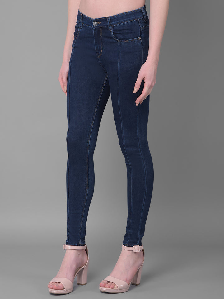 Navy Blue Skinny Fit Jeans-Women Jeans-Crimsoune Club