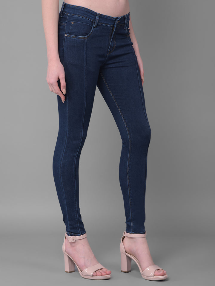 Navy Blue Skinny Fit Jeans-Women Jeans-Crimsoune Club