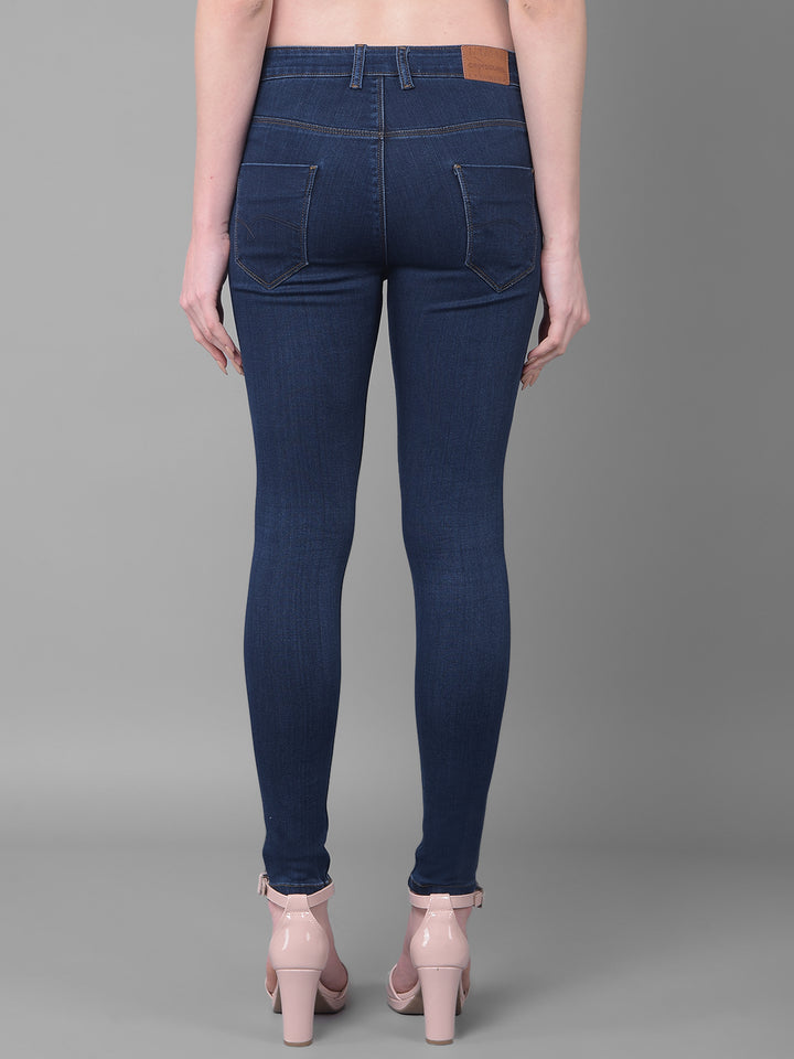 Navy Blue Skinny Fit Jeans-Women Jeans-Crimsoune Club