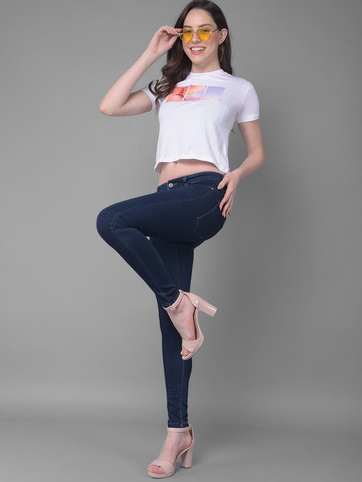 Navy Blue Skinny Fit Jeans-Women Jeans-Crimsoune Club