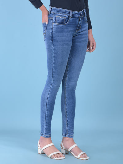 Blue Skinny Jeans-Women Jeans-Crimsoune Club