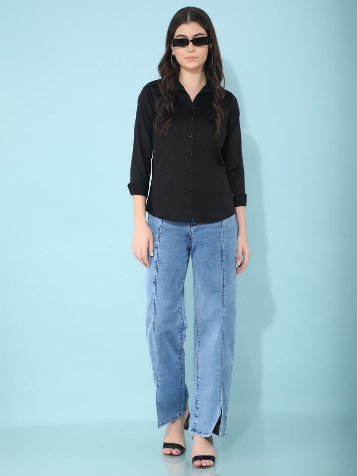 Blue Straight Jeans-Women Jeans-Crimsoune Club