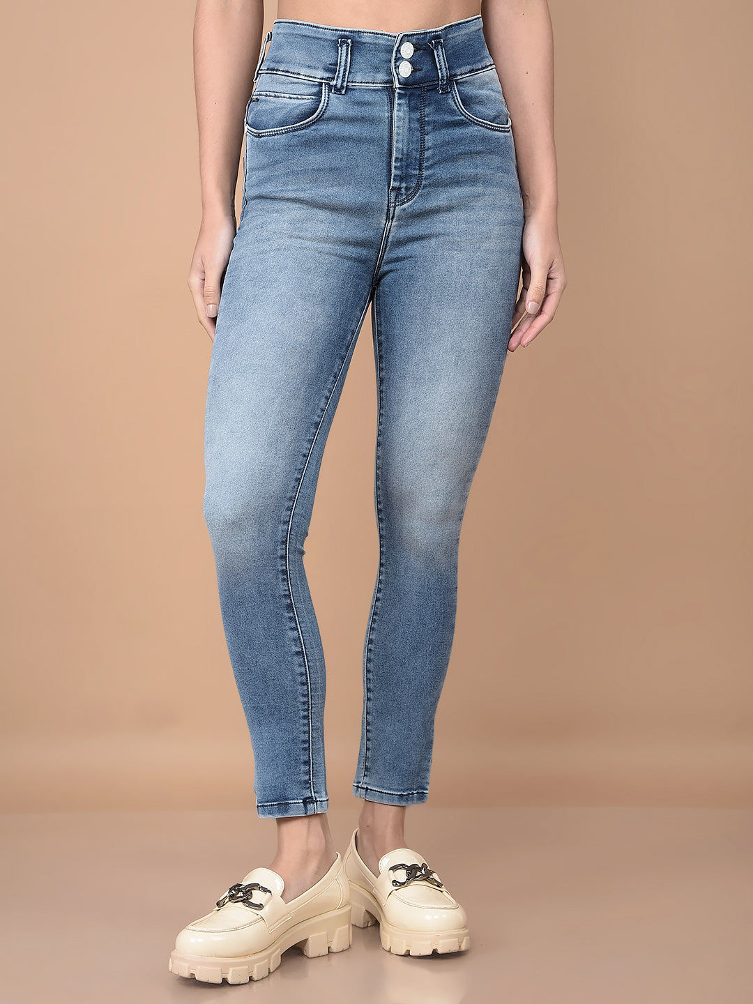Blue Skinny High-Waist Jeans-Women Jeans-Crimsoune Club