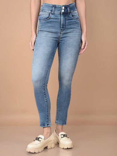 Blue Skinny High-Waist Jeans-Women Jeans-Crimsoune Club