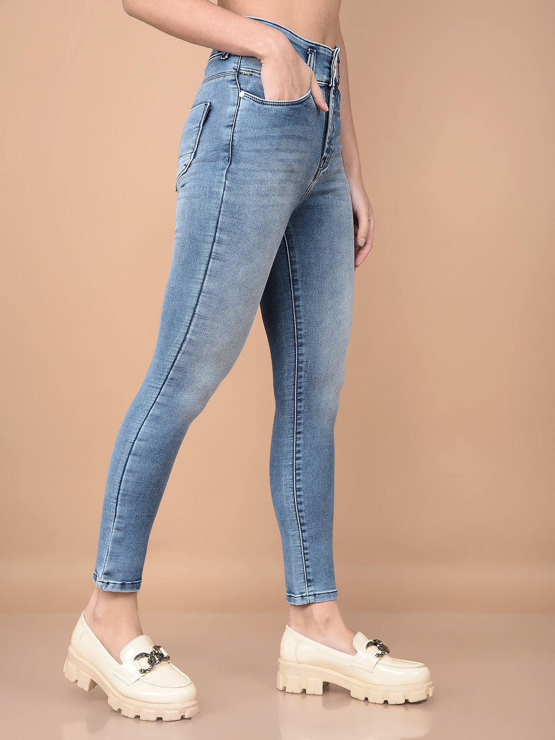 Blue Skinny High-Waist Jeans-Women Jeans-Crimsoune Club