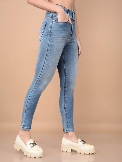 Blue Skinny High-Waist Jeans-Women Jeans-Crimsoune Club