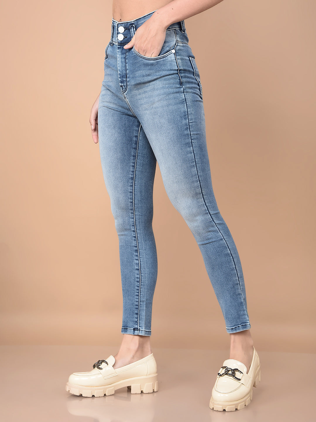 Blue Skinny High-Waist Jeans-Women Jeans-Crimsoune Club