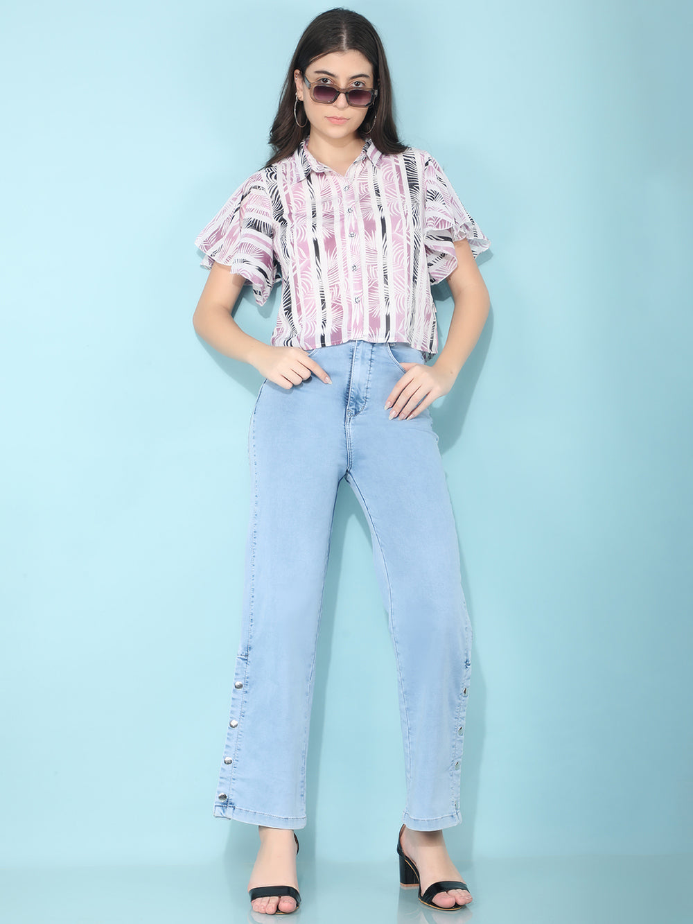 Blue Straight Jeans-Women Jeans-Crimsoune Club