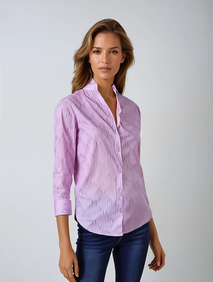 Pink Vertical Stripes V-Neck Shirt-Women Shirts-Crimsoune Club