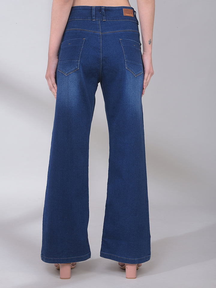 Blue Bootcut High-Waist Jeans-Women Jeans-Crimsoune Club