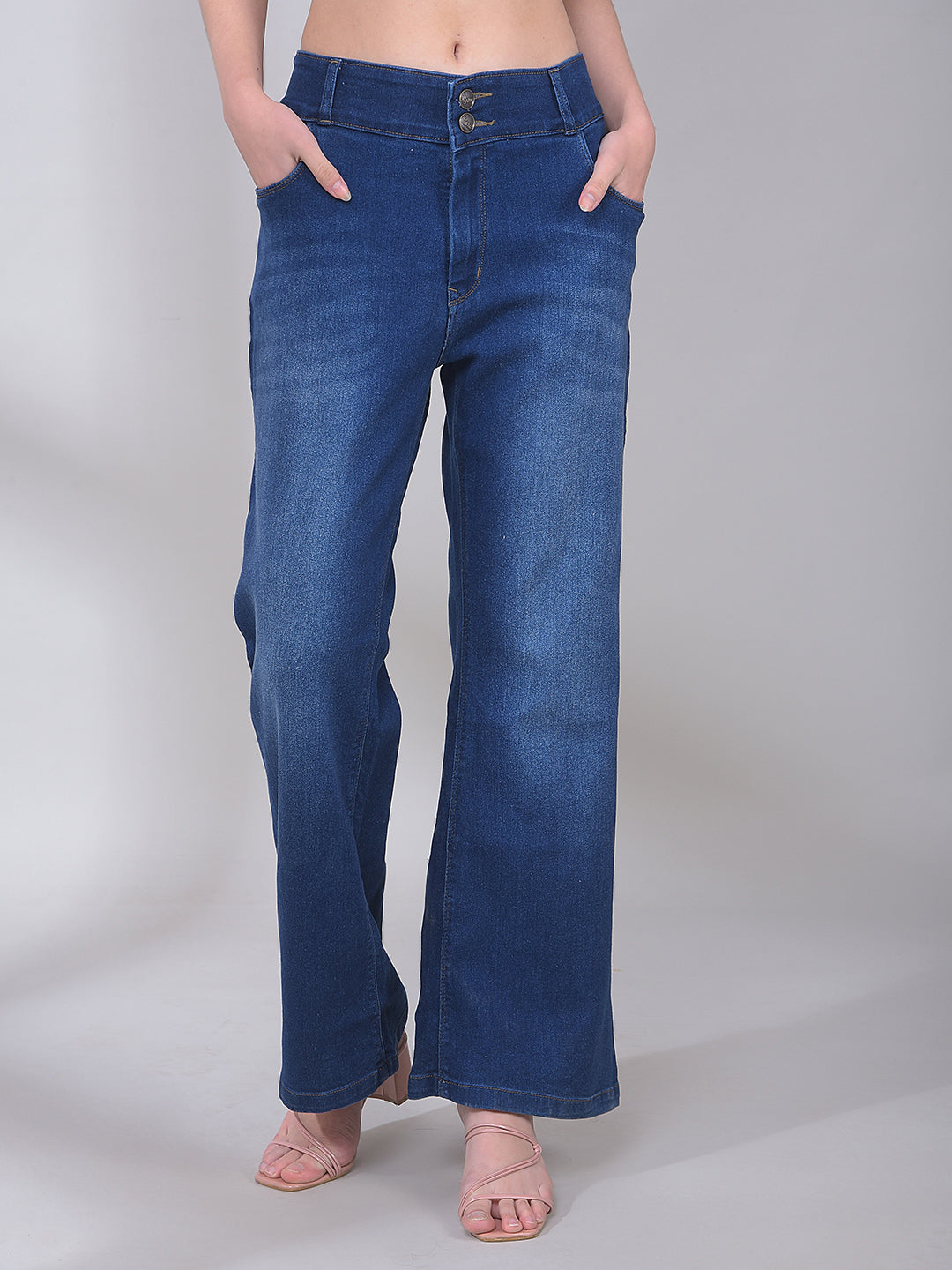 Blue Bootcut High-Waist Jeans-Women Jeans-Crimsoune Club