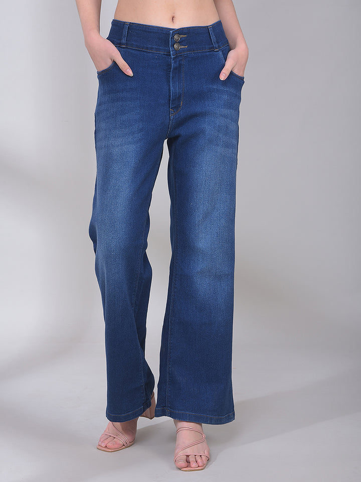 Blue Bootcut High-Waist Jeans-Women Jeans-Crimsoune Club