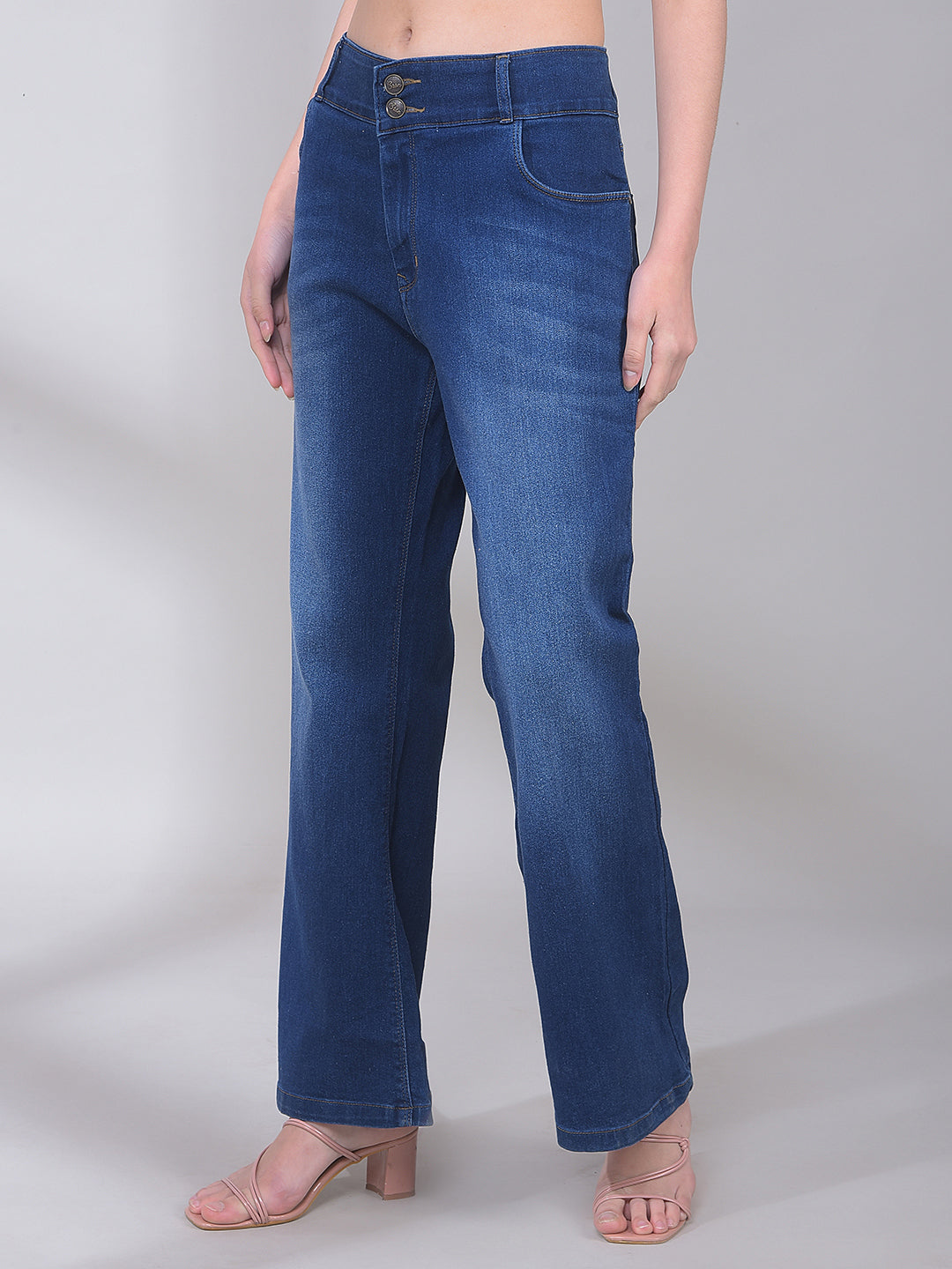 Blue Bootcut High-Waist Jeans-Women Jeans-Crimsoune Club