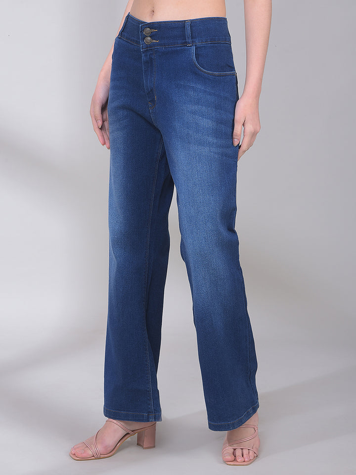 Blue Bootcut High-Waist Jeans-Women Jeans-Crimsoune Club
