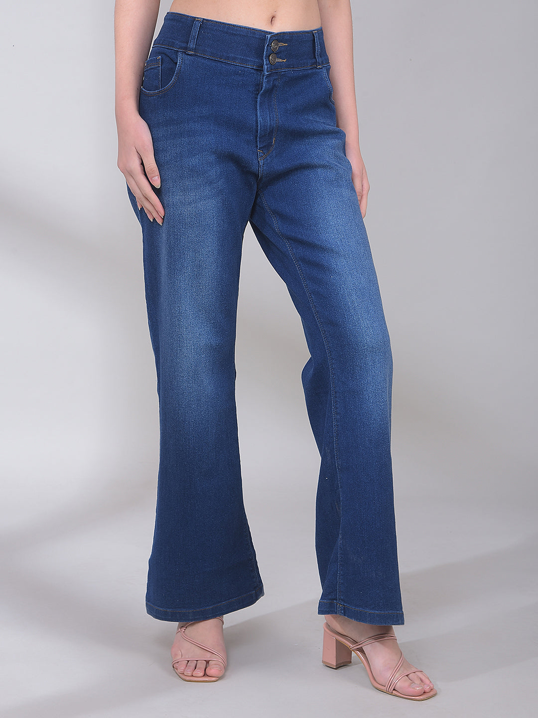 Blue Bootcut High-Waist Jeans-Women Jeans-Crimsoune Club