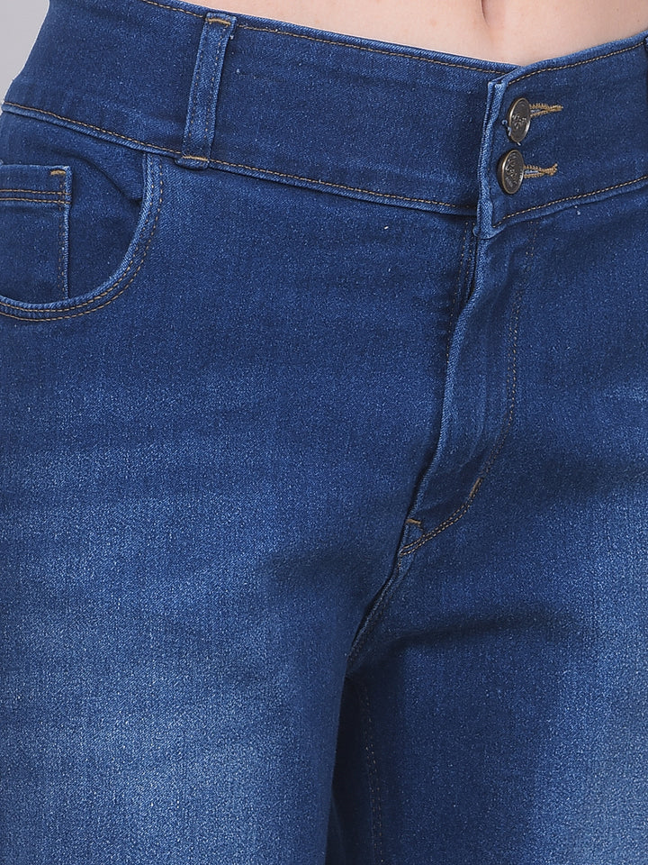 Blue Bootcut High-Waist Jeans-Women Jeans-Crimsoune Club