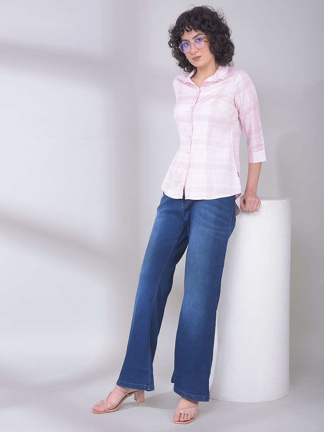 Blue Bootcut High-Waist Jeans-Women Jeans-Crimsoune Club