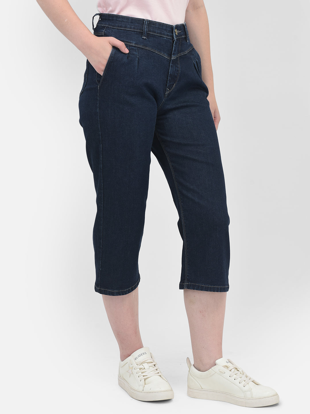 Straight Navy Blue Jeans-Women Jeans-Crimsoune Club