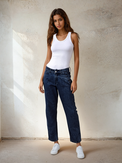 Blue High-Waist Jeans-Women Jeans-Crimsoune Club
