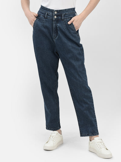 Blue High-Waist Jeans-Women Jeans-Crimsoune Club