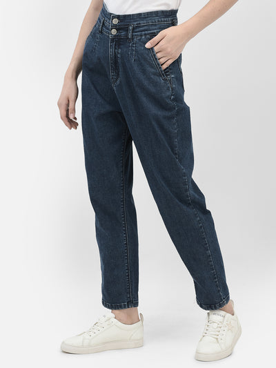 Blue High-Waist Jeans-Women Jeans-Crimsoune Club
