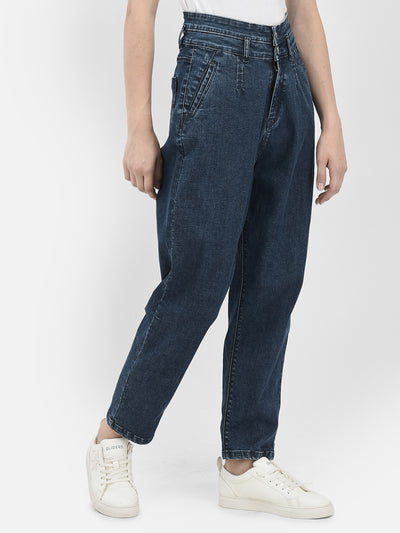 Blue High-Waist Jeans-Women Jeans-Crimsoune Club