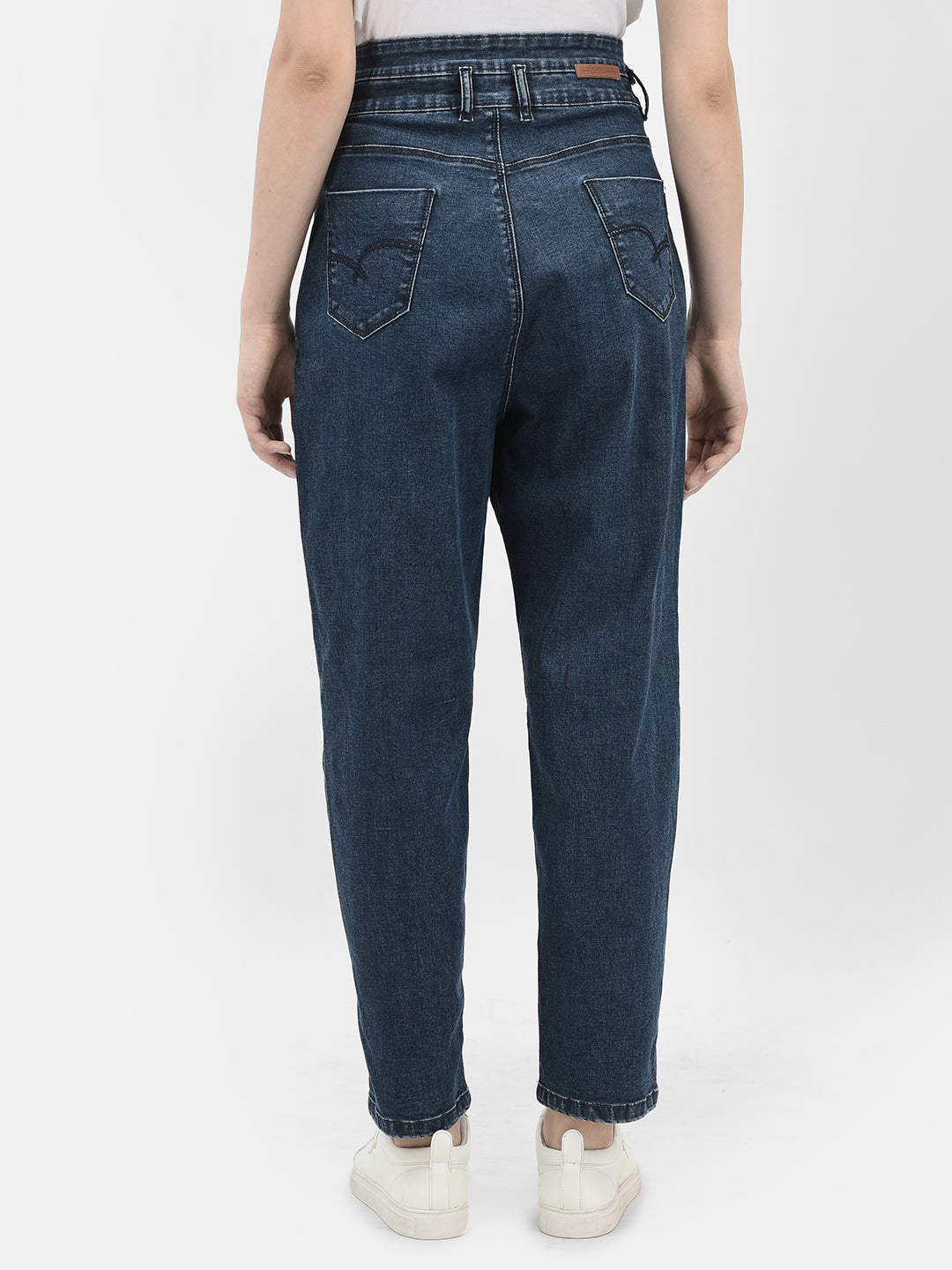 Blue High-Waist Jeans-Women Jeans-Crimsoune Club