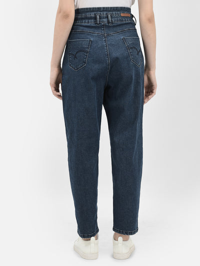 Blue High-Waist Jeans-Women Jeans-Crimsoune Club