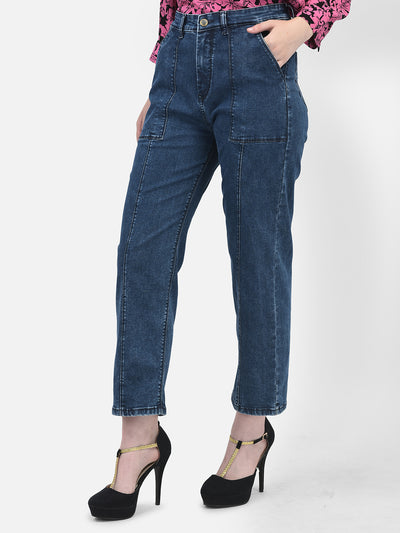 Straight Blue Jeans-Women Jeans-Crimsoune Club