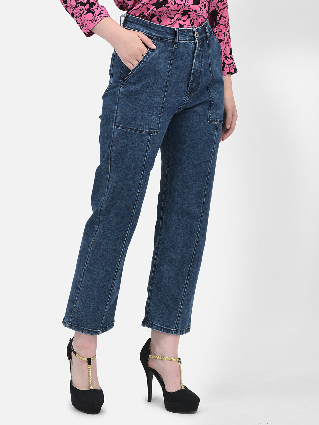 Straight Blue Jeans-Women Jeans-Crimsoune Club